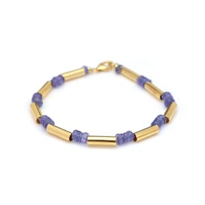 Natural Tanzanite Beaded Bracelet, Blue Gemstone Beads with Gold Filled Tubes Stacking Bracelet, December Birthstone Jewelry, Gift for Her