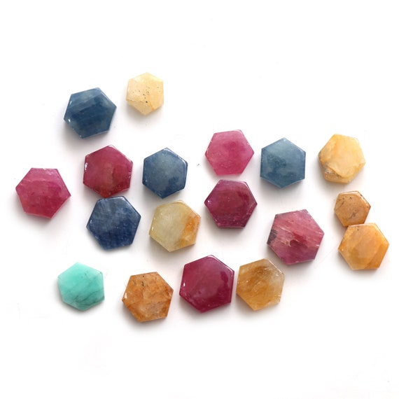 Clearance ruby Emerald and Sapphire Smooth Hexagon Loose Gemstone 9x10 Mm to 13.5x15.5 Mm Set of 18 Pieces Etsy Canada