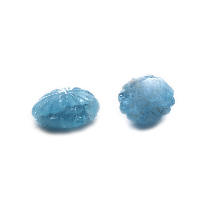 20x15 mm Pair 2 Pieces Natural Aquamarine Oval Carving Loose Gemstone Aquamarine Cabochons