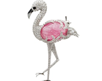 Tourmaline Brooch, Bird Inspire Brooch, 18k White Gold Tourmaline Brooch, Tourmaline Brooch For Her, Party Wear Unisex Brooch Women Jewelry