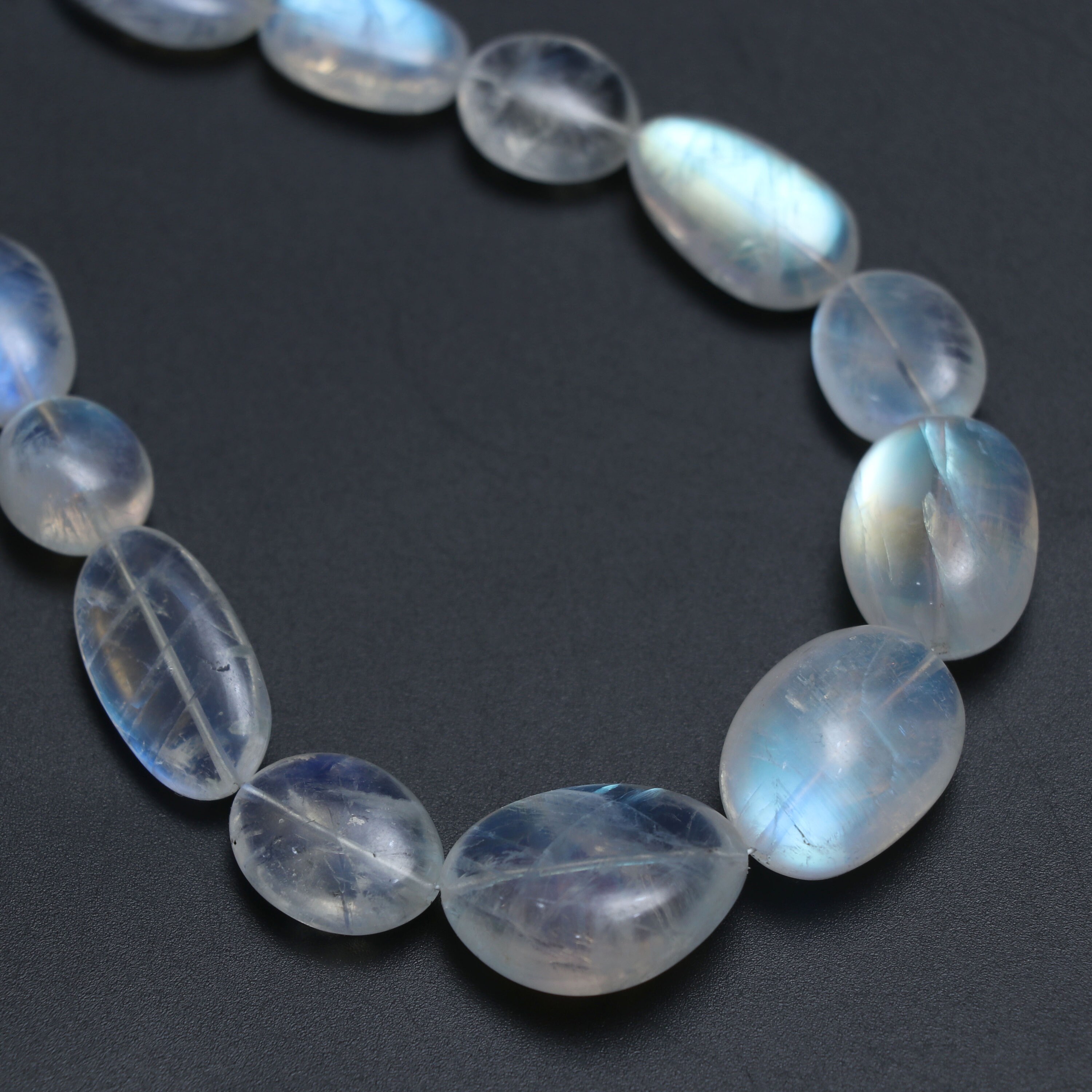 Natural Rainbow Moonstone Smooth Tumble Beads | 9.5x14 mm to 15x20 mm | Rainbow Moonstone Gemstone | 18 Inch Full Strand | Per Strand Price