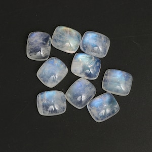 CLEARANCE-Natural Rainbow Moonstone Smooth Rectangle Cushion Loose Gemstone, 10x12 mm, Jewelry Handmade Gift for Women, Set of 9 Pieces
