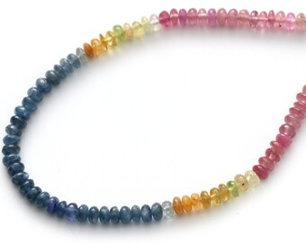 Multi Sapphire Smooth Rondelle Beads, 4 mm, Multi Sapphire Beads, Sapphire Jewelry Making Gemstone Beads, 8 Inch /18 Inch Full Strand