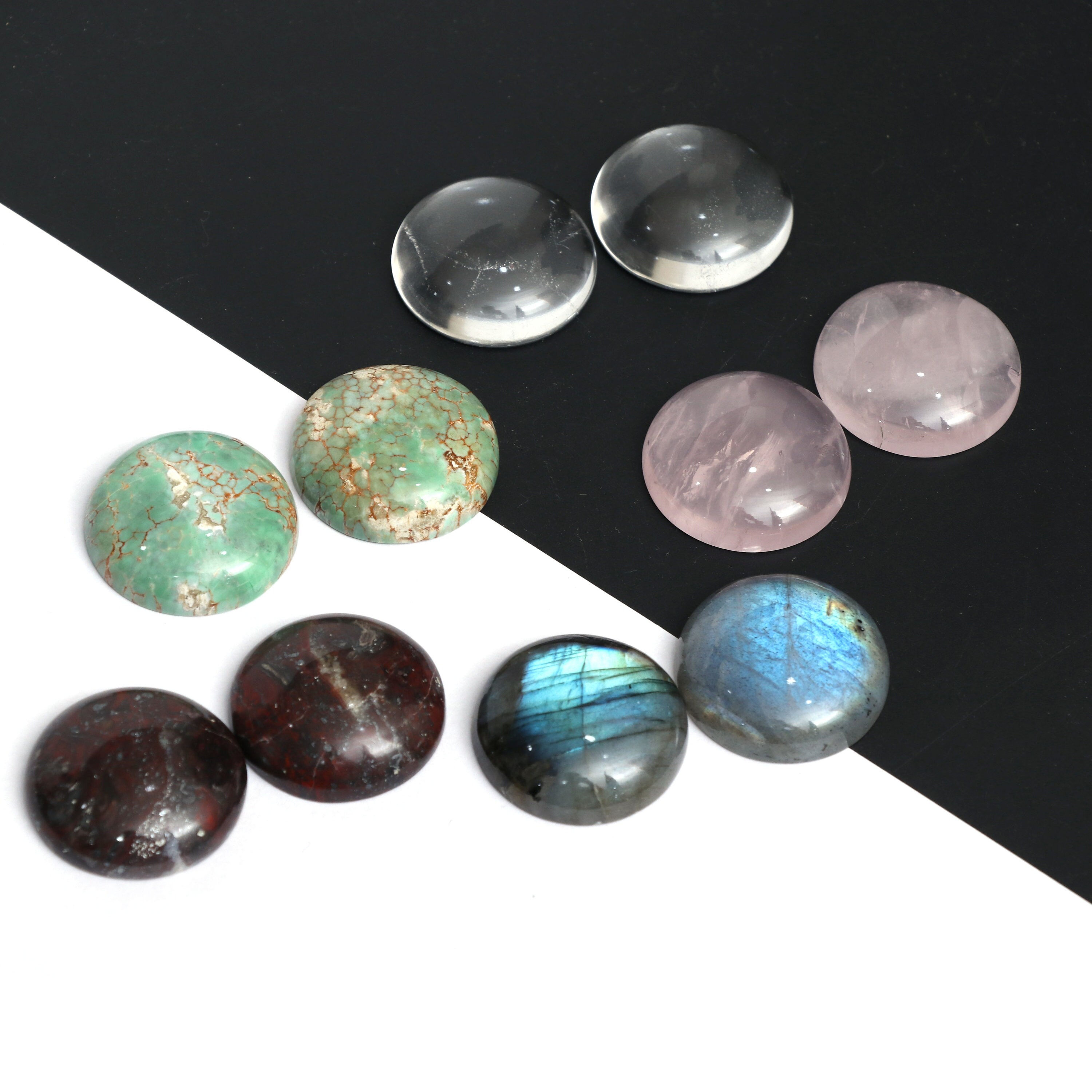 Beautiful Rose Quartz, Crystal Quartz, Labradorite, Variscite , Jade, Round Cabochon 28mm Loose Gemstone, Price Per Pair ( 2 Pieces )