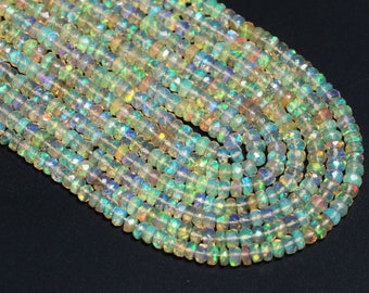 Ethiopian Opal Faceted Rondelle Beads, 3.5 mm to 4 mm, Opal Jewelry Making Beads, Faceted Opal, 8 Inch / 16 Inch Strand, Price Per Strand