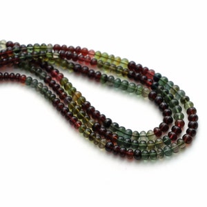 Cuentas de turmalina multi lisas de forma redonda, de 3 mm a 4,5 mm, cuentas de turmalina para hacer joyas, hebra completa de 8 pulgadas/17 pulgadas, precio por hebra
