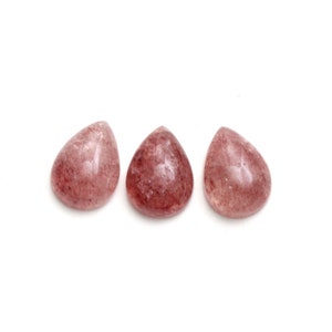 Pedra preciosa solta de pêra lisa de quartzo de morango natural, 13x18 mm, joias de quartzo de morango presente feito à mão para mulheres, conjunto de 3 peças