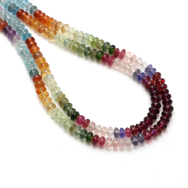 Natural Mix Semi Smooth Rondelle Beads, 5 mm, Mix Semi Jewelry, Rainbow Color Gemstone, 17.5 Inches Full Strand, Price Per Strand