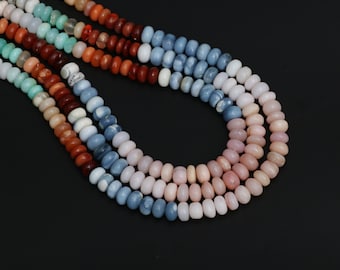 Multi Opal Smooth Rondelle Beads, 6 mm, Opal Jewelry Making Beads, Plain Multi Opal, October Birthstone, 8 Inch / 18 Inch, Price Per Strand