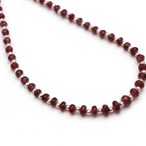 Red Spinel Faceted Roundel Beads With Metal Spacer - 3mm to 5mm - Red Spinel Beads -Gem Quality ,8 Inch/ 20 Cm Full Strand, Price Per Strand