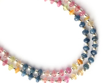 Multi Sapphire Smooth Rondelle Beads With Metal Spacer Balls, 4 mm, 8 Inches/ 18 Inches/24 Inches/ 36 Inches Full Strand, Price Per Strand