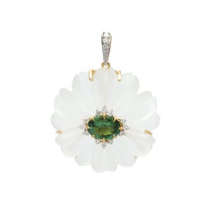 18k Solid Gold Pendant, Crystal Carving Tourmaline Flower Pendant, Tourmaline Gemstone Necklace, Tourmaline Gemstone, Women Jewelry