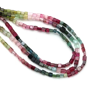 Multi Tourmaline Smooth Cube Beads, 2.5x3 mm, Multi Tourmaline Jewelry Making Beads, 8 Inches / 17 Inches Full Strand, Price Per Strand