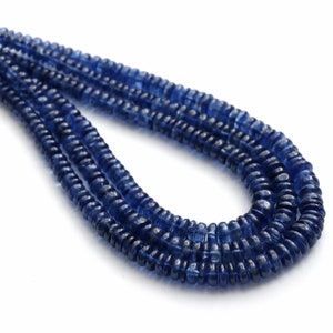Natural Blue Kyanite Smooth Rondelle Beads, 4 mm to 7.5 mm, Kyanite Beads, Kyante Jewelry Making Gemstone Beads, 8 Inch/ 18 Inch Full Strand