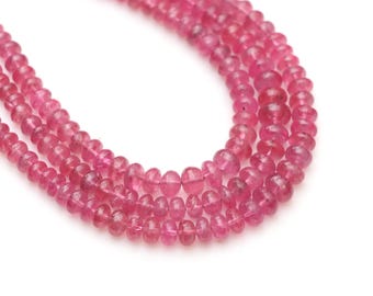 Contas de espinélio rosa lisas em formato de rondelle, de 3 mm a 6 mm, contas de espinélio simples, contas de pedra preciosa de espinélio natural para confecção de joias, fio de 20 cm / 45 cm