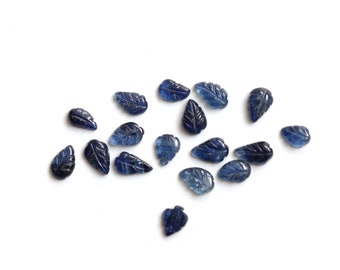 CLEARANCE-Natural Blue Sapphire Leaf Carving Loose Gemstone, 3x5.5 mm to 4x7 mm, Blue Sapphire Carving Gemstone, Set of 17 Pieces