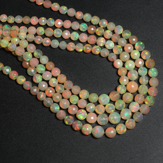 Ethiopian Opal Faceted Round Ball Beads, 4mm To 6mm, Opal Jewelry Making Beads, Faceted Opal Beads, 8 Inch/ 18 Inch Strand, Price Per Strand
