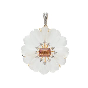 Tourmaline Flower Carved Pendant, Pink Tourmaline Gemstone Carving, 18KT Solid Crystal Carving Tourmaline Pendant Tourmaline Pendant Jewelry