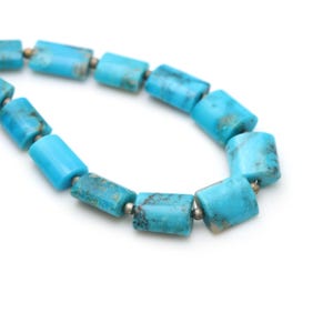 Natural Turquoise Smooth Cylinder Beads, 7x10 mm To 10x11.5 mm, Turquoise Cylinder For Jewelry Making Gemstone Beads, 18 Inches Full Strand
