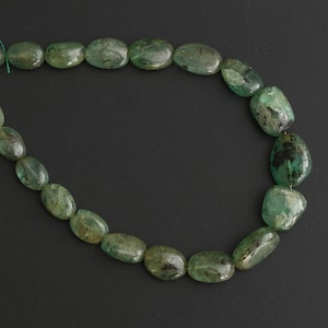 Emerald Smooth Tumble Beads, 6x8 mm to 10x12 mm, Green Emerald Tumble. Emerald Jewelry Making Gemstone Beads, 8 Inch Full Strand