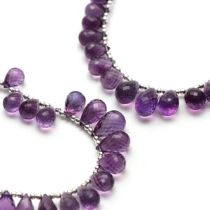 Natural Amethyst Briolette Drops Beads, Amethyst Briolette drops, Amethyst Drop Jewelry Making Beads, 8 Inch  Full Strand, Price Per Strand