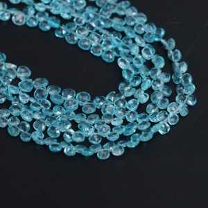 Natural Sky Apatite Faceted Heart Shape Beads, 5x5 mm, Sky Apatite Heart Jewelry Making Beads, 8 Inch Full Strand, Price Per Strand