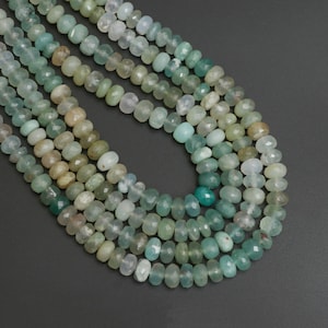 Aqua Chalcedony Faceted Rondelle Beads, 6.5 mm to 7 mm, Chalcedony Jewelry Making Beads, Chalcedony Beads, 8 Inch/ 18 Inch, Price Per Strand