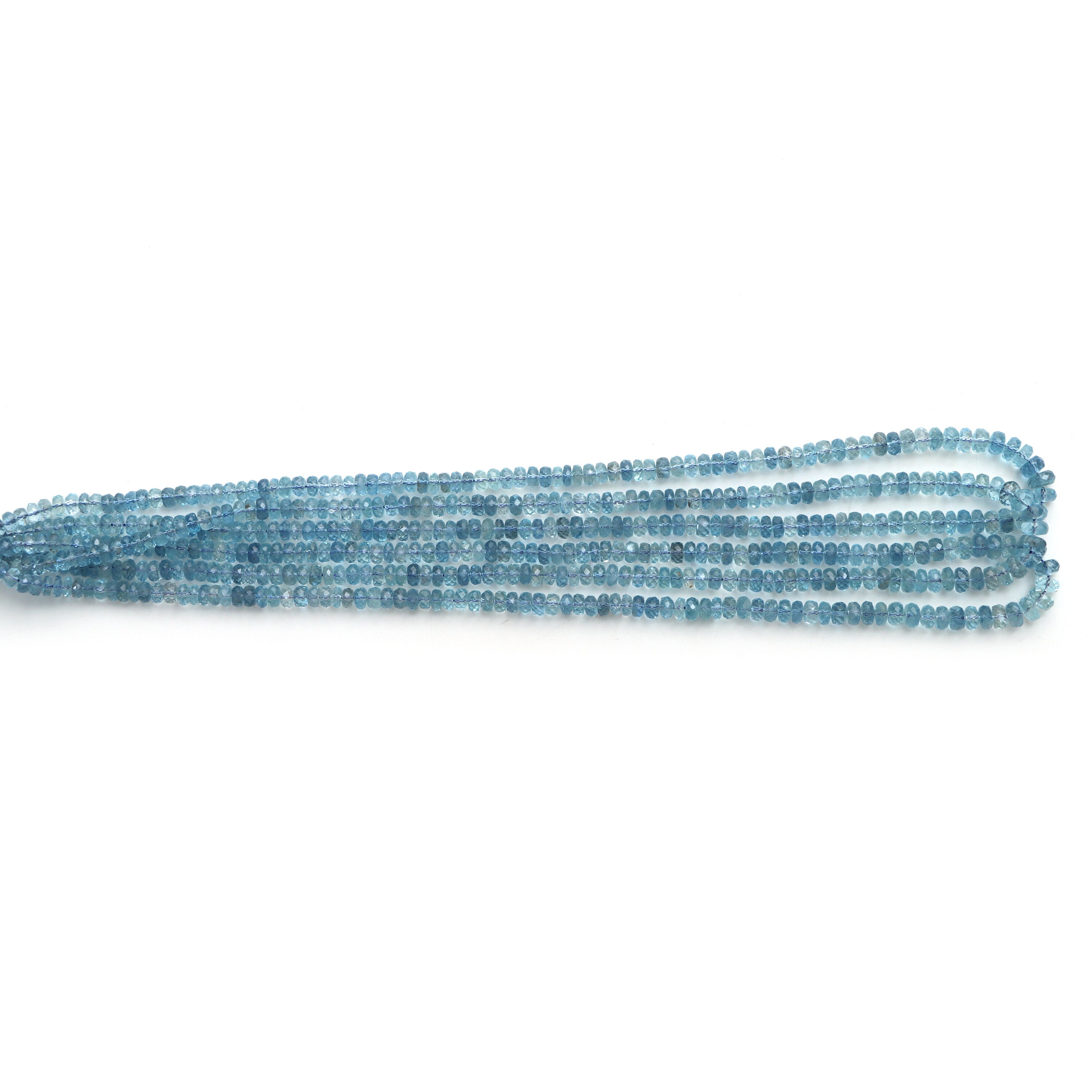 Perle Acquamarina 3x4mm, forma rondella sfaccettata. Perfette per creazioni luminose e rilassanti. Fornitore di perle nat
