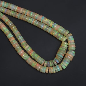 Ethiopian Opal Faceted Tyre Beads, 6 mm To 10 mm, Ethiopian Opal Wheels, Welo Opal Coin, Opal Jewelry Making Beads, 8 Inch / 17 Inch Strand