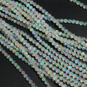 High Quality Rainbow Fire Opal Faceted Round Ball Beads, Natural Ethiopian Opal Gemstone Beads, Flashy Opal Round Bead Strand For Jewelry