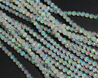 High Quality Rainbow Fire Opal Faceted Round Ball Beads, Natural Ethiopian Opal Gemstone Beads, Flashy Opal Round Bead Strand For Jewelry