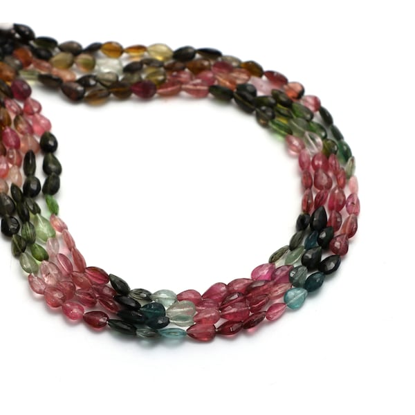 Multi Tourmaline Faceted Top Dril Pear Beads, 5x7 mm à 6x8 mm, Tourmaline Bijoux Fabrication Perles, 15,5 pouces Full Strand, Prix par brin