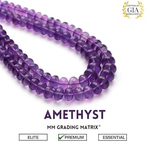 African Amethyst Smooth Rondelle Beads, 6.5 mm To 9.5 mm Amethyst Plain High Quality Beads, Amethyst Gemstone Beads For Jewelry Making 18&quot;