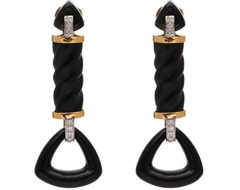 Boucles d'oreilles en onyx noir, Boucles d'oreilles pendantes en onyx noir, Boucles d'oreilles en or et diamants en onyx noir, Boucles d'oreilles en onyx noir pour elle, Cadeau bijoux femme pour elle