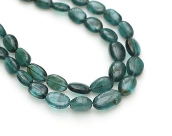 Indigo Blue Tourmaline Smooth Oval Beads, 3x4 mm To 6x9 mm, Blue Tourmaline Jewelry Making Gemstone Beads, 18 Inches Full Strand