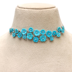Turquoise choker necklace, Dangling gemstones necklace, Dainty gold necklace, Delicate necklace, 18k Solid Gold choker Necklace Gift For Her