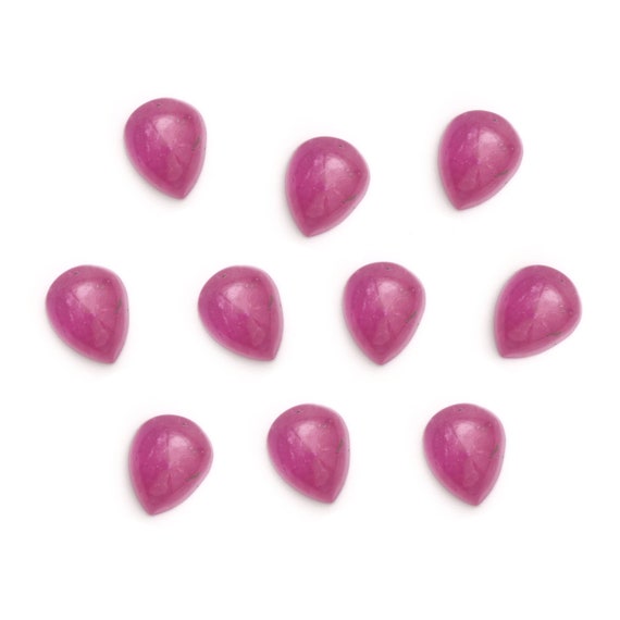 Glass Filled Ruby Smooth Pear Loose Gemstone, 3x5 mm to 10x12 mm, Cabochon Gemstone, AAA Quality, Set of 10 Pieces