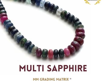 6.5 mm To 8.5 mm Multi Sapphire Smooth Rondelle Beads Strand 8 Inches, Multi Sapphire Gemstone Beads For Jewelry Making, Sapphire Gemstone