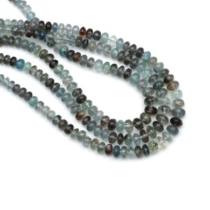 Moss Aquamarine Smooth Rondelle Beads, 4 mm to 7.5 mm, Aquamarine Jewelry Making Beads, 8 Inches/ 16.5 Inches Full Strand, Price Per Strand