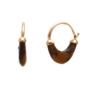 Tigers Eye Earrings, Brown Earrings For Women, 18kt Gold Brown Earrings, Tiger&#39;s Eye Gold Hoop Earrings , Minimalist Dangle Hoops for Women