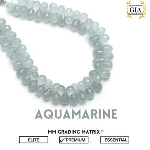 Cuentas facetadas en forma de lágrima de aguamarina natural, cuentas de aguamarina plateada tipo briolette, cuentas de piedras preciosas para hacer joyas, tira de cuentas de 8 pulgadas