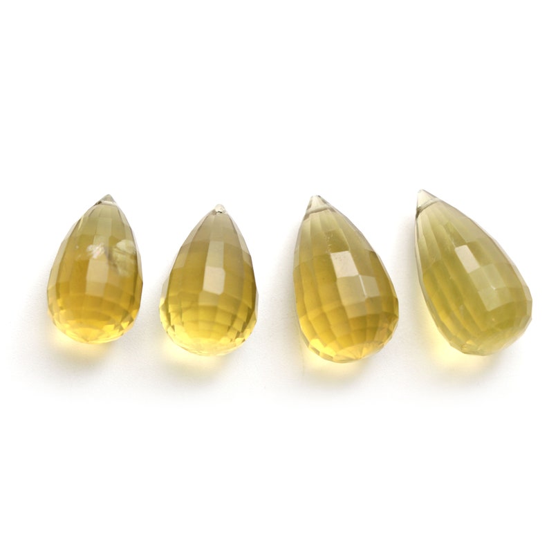 Lemon Quartz Drop Jewelry Making Gemstone 4 Pieces Natural Lemon Quartz Faceted Drop Loose Gemstone 10x17 mm to 10.5x20 mm