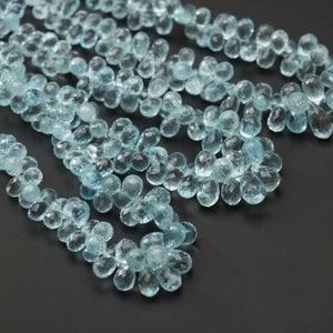 Gotas de briolette facetadas de aguamarina natural, 6x4 a 11x7 mm, gota de aguamarina, joyas de aguamarina que hacen cuentas de piedras preciosas, hebra de 8 pulgadas / 18 pulgadas