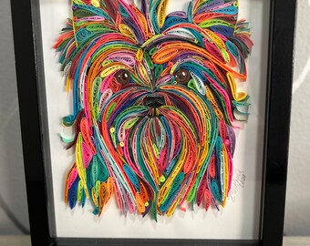 Yorkie, Dog Art, Quilled Paperart, Quilled Animal, Colorful Decor, Wall Art, Artwork