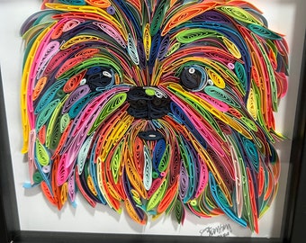 Shi tzu, Dog Art, Quilled Paperart, Quilled Animal, Colorful Decor, Wall Art, Artwork