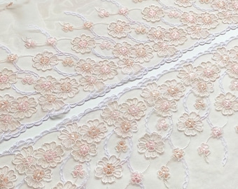 Morning Blossom Mirrored Embroidered Tulle Lace |  Sold by the meter in two 0.5m mirrored pieces