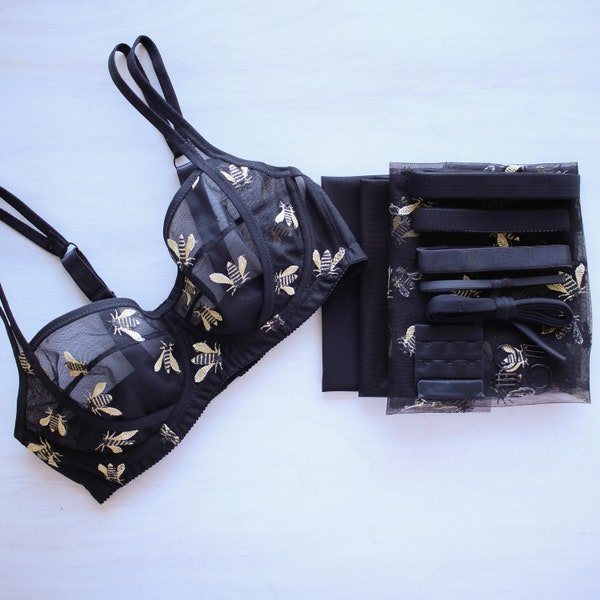 Bees on Black Bra Kit  | Black Beauty Bra