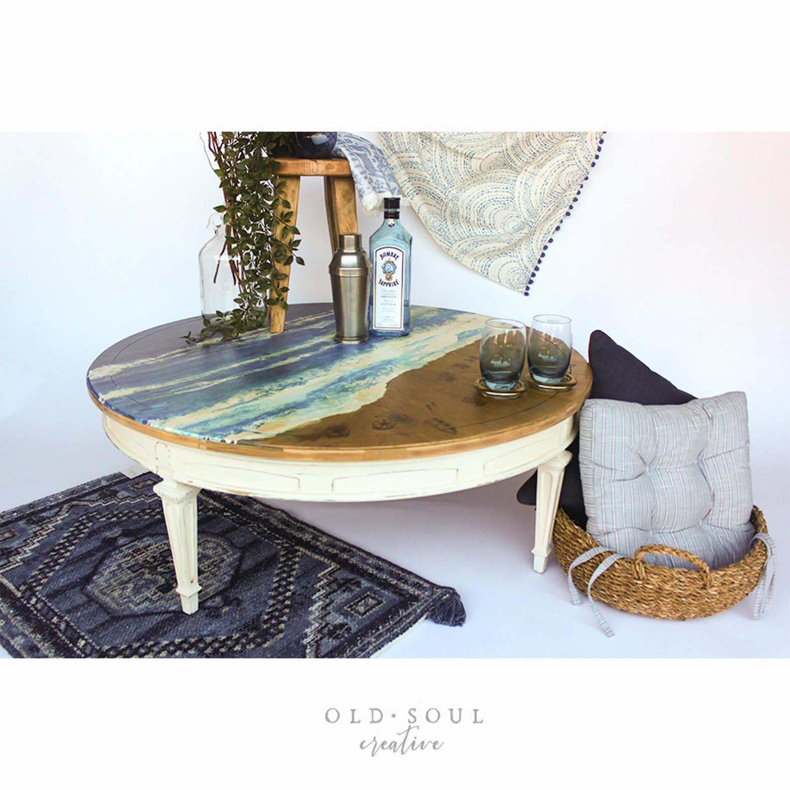 SOLD Round Coffee Table Beach Coastal Farmhouse Etsy