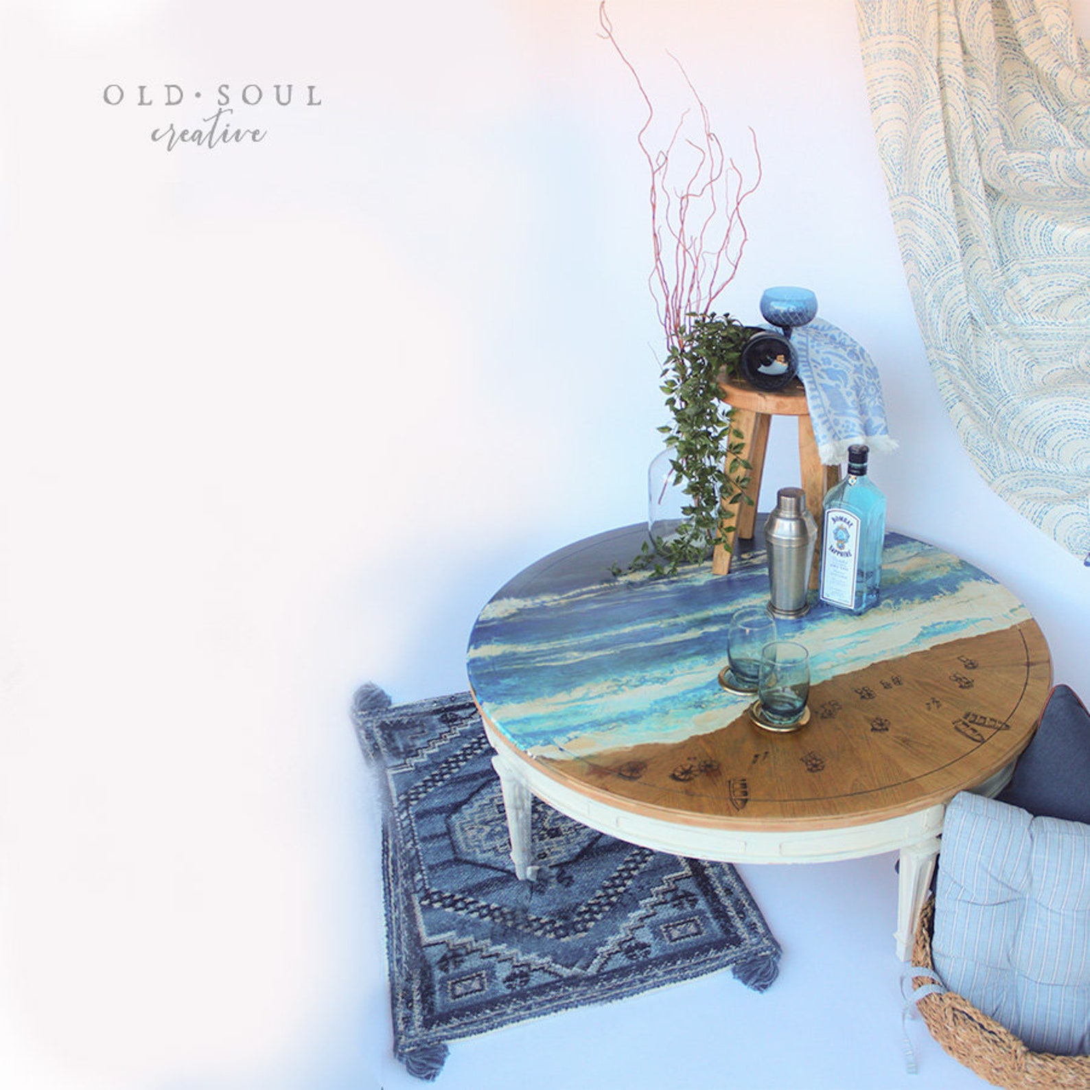 SOLD Round Coffee Table Beach Coastal Farmhouse Etsy