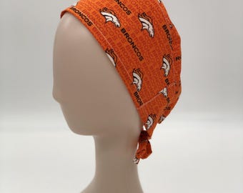 Surgical Scrub Cap, Adjustable: Child and Adult sizes available. 100% Cotton- Denver Broncos